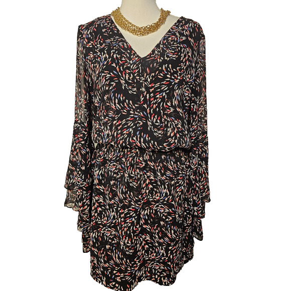 White House Black Market Womens 10 Dress Layered Printed Flirty Sheer - Picture 1 of 6